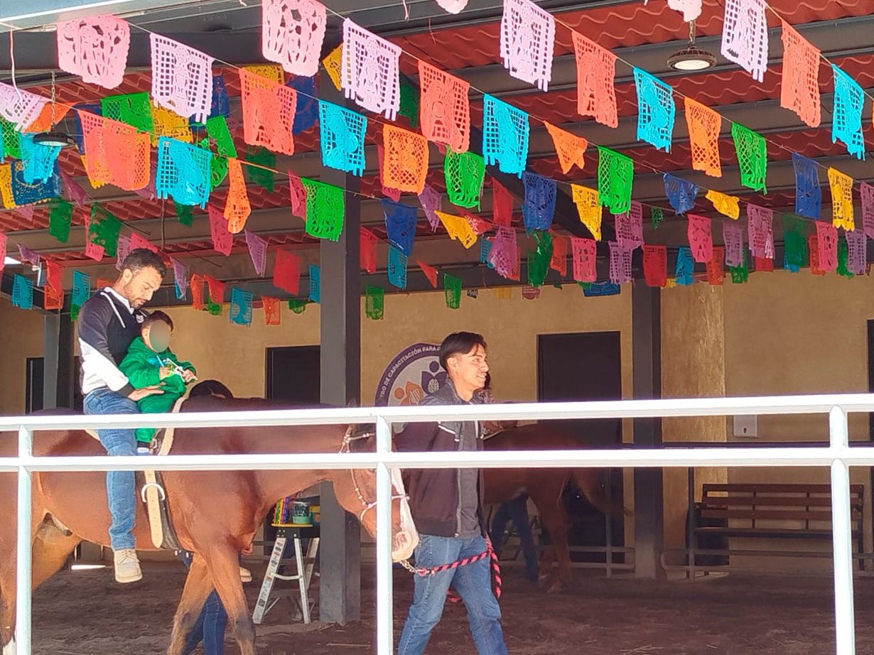 Niñas y niños del SMDIF Huamantla participan en su sesión semanal de equinoterapia